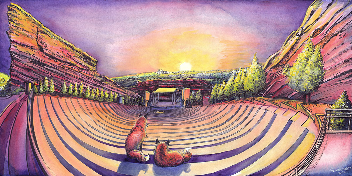 Foxes at Red Rocks – Red Rocks Sunrise – Tour Paintings by David